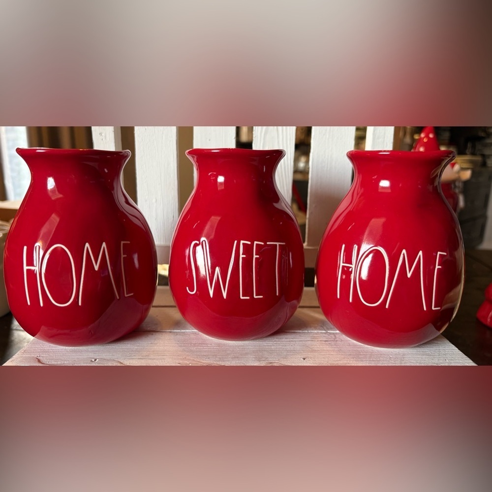 Red Rae Dunn Ceramic Vases Set - Home Sweet Home